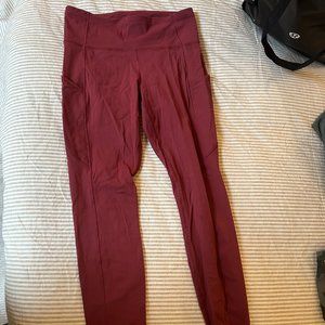 LuluLemon Fast and Free Brushed Fabric High Rise 28" Inseam Leggings - Maroon